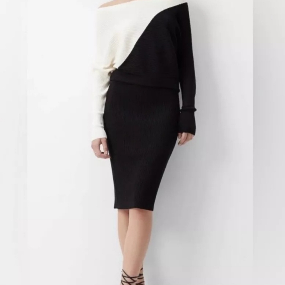 Express Colorblock Off The Shoulder Ribbed Knit Sweater Midi Dress Size M